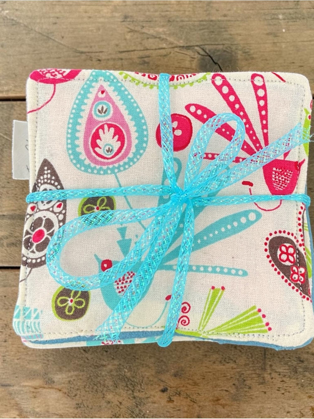Turquoise Bird Theme Floral Cotton Coaster Set